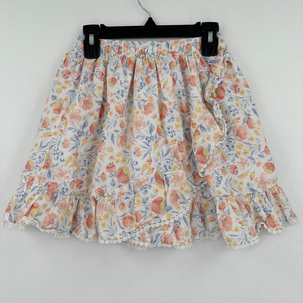 Tommy Bahama Faux Wrap Skirt‎ Kids Size 7 Pink Blue Floral Lined Ruffle Boho